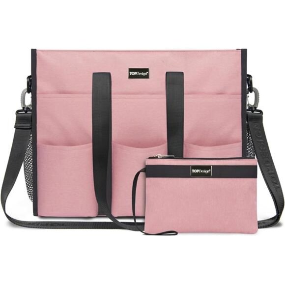 Utility Water Resistant Tote Bag with 22 Pockets Size L Pink